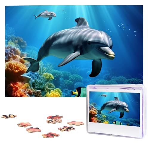 Fhpce Meerestier-Delfin-Puzzle, 1000 Teile, mit Aufbewahrungstasche, personalisierte Puzzles für Männer und Frauen, Bilderpuzzle für Familie, anspruchsvolle Fotos, Puzzle für Heimdekoration (74,9 x 50 von Fhpce