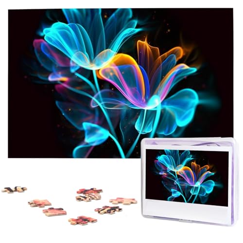 Fhpce Neonblumen-Puzzle, 1000 Teile, mit Aufbewahrungstasche, personalisierte Puzzles für Männer und Frauen, Bilderpuzzle für Familie, anspruchsvolle Fotos, Puzzle für Heimdekoration (74,9 x 50 cm) von Fhpce