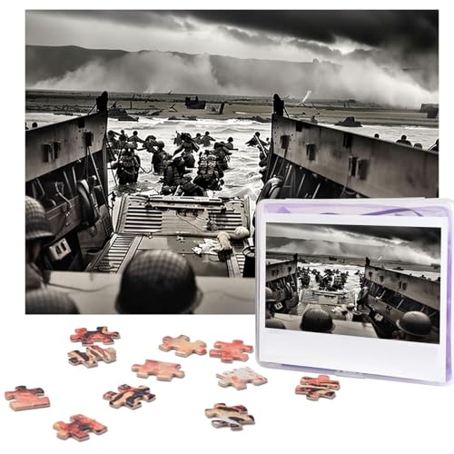 Fhpce Normandie Landungen Puzzles 500 Teile mit Aufbewahrungstasche, personalisierte Puzzles für Männer und Frauen, Bilderpuzzle für Familie, anspruchsvolle Fotos, Puzzle für Heimdekoration (51,8 x von Fhpce