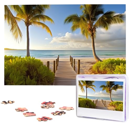 Fhpce Palmen-Strand-Puzzle, 1000 Teile, mit Aufbewahrungstasche, personalisierte Puzzles für Männer und Frauen, Bilderpuzzle für Familie, anspruchsvolle Fotos, Puzzle für Heimdekoration (74,9 x 50 cm) von Fhpce