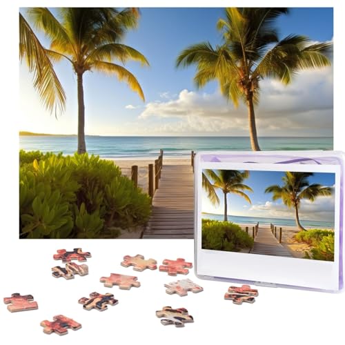 Fhpce Palmen-Strand-Puzzle, 500 Teile, mit Aufbewahrungstasche, personalisierte Puzzles für Männer und Frauen, Bilderpuzzle für Familie, anspruchsvolle Fotos, Puzzle für Heimdekoration (51,8 x 38,1 von Fhpce