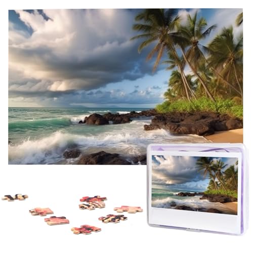 Fhpce Palmen-Wolken-Puzzle, 1000 Teile, mit Aufbewahrungstasche, personalisierte Puzzles für Männer und Frauen, Bilderpuzzle für Familie, anspruchsvolle Fotos, Puzzle für Heimdekoration (74,9 x 50 cm) von Fhpce