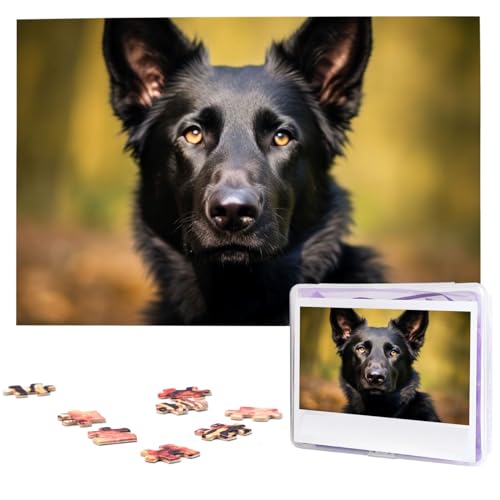 Fhpce Schwarzer Schäferhund, Puzzle, 1000 Teile, mit Aufbewahrungstasche, personalisiertes Puzzle für Männer und Frauen, Bilderpuzzle für Familie, anspruchsvolle Fotos, Puzzle für Heimdekoration (74,9 von Fhpce