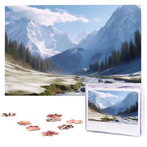 Fhpce Snowy Mountains Puzzles 1000 Teile mit Aufbewahrungstasche, personalisierte Puzzles für Männer und Frauen, Bilderpuzzle für Familie, anspruchsvolle Fotos, Puzzle für Heimdekoration (74,9 x 50 von Fhpce