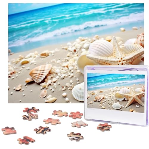 Fhpce Strandmuscheln Seestern Puzzles 500 Teile mit Aufbewahrungstasche, personalisierte Puzzles für Männer und Frauen, Bilderpuzzle für Familie, anspruchsvolle Fotos, Puzzle für Heimdekoration (51,8 von Fhpce