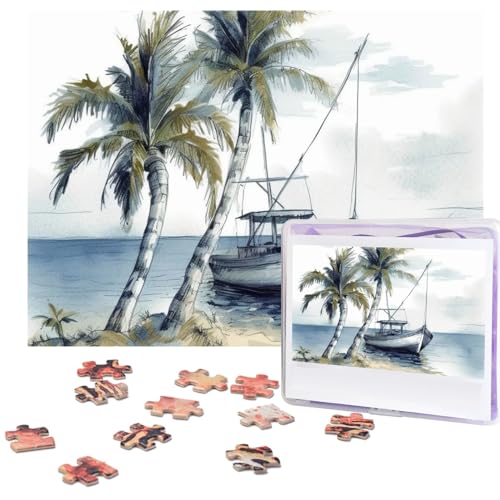 Fischerboot-Puzzle, 500 Teile, mit Aufbewahrungstasche, personalisierte Puzzles für Männer und Frauen, Bilderpuzzle für Familie, anspruchsvolle Fotos, Puzzle für Heimdekoration (51,8 x 38,1 cm) von Fhpce