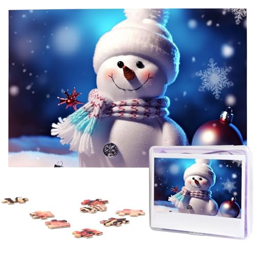 Frohe Weihnachten Schneemann Puzzles 1000 Teile mit Aufbewahrungstasche, personalisierte Puzzles für Männer und Frauen, Bilderpuzzle für Familie, anspruchsvolle Fotos, Puzzle für Heimdekoration (74,9 von Fhpce