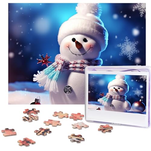 Frohe Weihnachten Schneemann Puzzles 500 Teile mit Aufbewahrungstasche, personalisierte Puzzles für Männer und Frauen, Bilderpuzzle für Familie, anspruchsvolle Fotos, Puzzle für Heimdekoration (51,8 x von Fhpce