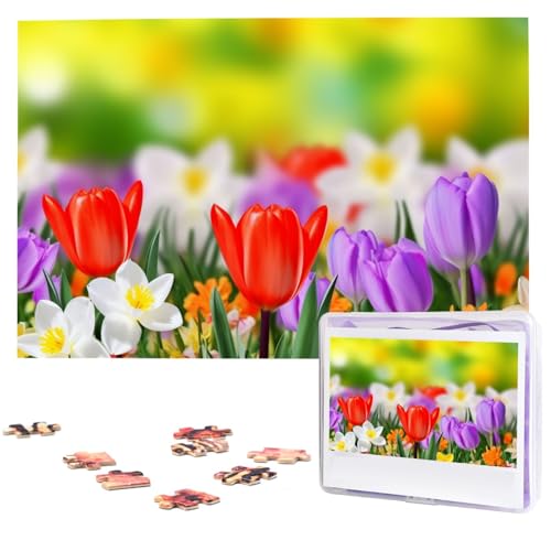 Frühlingsblumen-Puzzle, 1000 Teile, mit Aufbewahrungstasche, personalisierte Puzzles für Männer und Frauen, Bilderpuzzle für Familie, anspruchsvolle Fotos, Puzzle für Heimdekoration (74,9 x 50 cm) von Fhpce