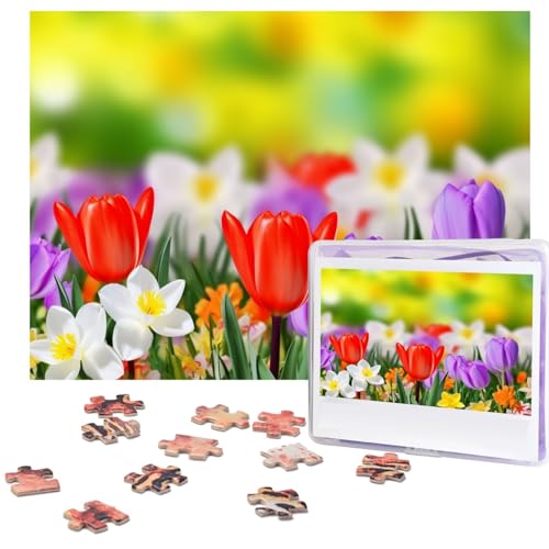 Frühlingsblumen-Puzzle, 500 Teile, mit Aufbewahrungstasche, personalisierte Puzzles für Männer und Frauen, Bilderpuzzle für Familie, anspruchsvolle Fotos, Puzzle für Heimdekoration (51,8 x 38,1 cm) von Fhpce