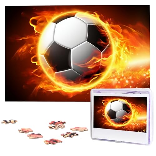 Fußball-Flammen-Puzzle, 1000 Teile, mit Aufbewahrungstasche, personalisiertes Puzzle für Männer und Frauen, Bilderpuzzle für Familie, anspruchsvolle Fotos, Puzzle für Heimdekoration (74,9 x 50 cm) von Fhpce