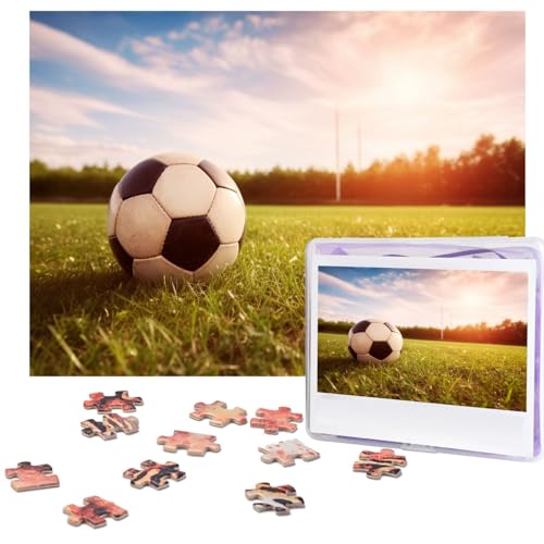 Fußball auf einem Feld Puzzles 500 Teile mit Aufbewahrungstasche, personalisierte Puzzles für Männer und Frauen, Bilderpuzzle für Familie, anspruchsvolle Fotos, Puzzle für Heimdekoration (51,8 x 38,1 von Fhpce