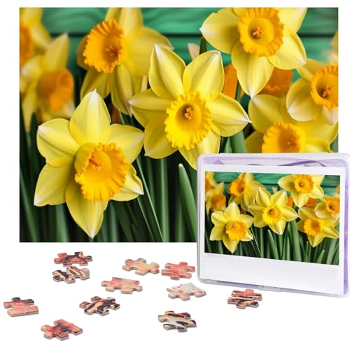 Gelbe Narzissen-Blumen-Puzzle, 500 Teile, mit Aufbewahrungstasche, personalisierte Puzzles für Männer und Frauen, Bilderpuzzle für Familie, anspruchsvolle Fotos, Puzzle für Heimdekoration (51,8 x 38,1 von Fhpce