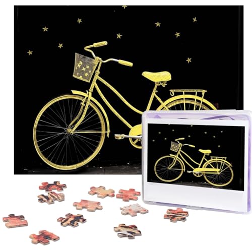 Gelbes Fahrrad-Puzzle, 500 Teile, mit Aufbewahrungstasche, personalisierte Puzzles für Männer und Frauen, Bilderpuzzle für Familie, anspruchsvolle Fotos, Puzzle für Heimdekoration (51,8 x 38,1 cm) von Fhpce