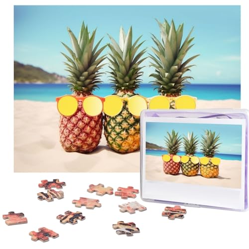 Geometrische Ananas-Puzzles am Strand, 500 Teile, mit Aufbewahrungstasche, personalisierte Puzzles für Männer und Frauen, Bilderpuzzle für Familie, anspruchsvolle Fotos, Puzzle für Heimdekoration von Fhpce