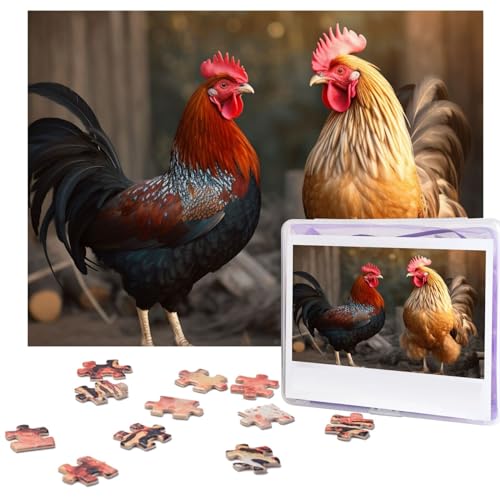 Hahn und Huhn Puzzles 500 Teile mit Aufbewahrungstasche, personalisierte Puzzles für Männer und Frauen, Bilderpuzzle für Familie, herausfordernde Fotos, Puzzle für Heimdekoration (51,8 x 38,1 cm) von Fhpce