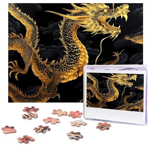 Hintergrund Gelber Drache Puzzles 500 Teile mit Aufbewahrungstasche, personalisierte Puzzles für Männer und Frauen, Bilderpuzzle für Familie, anspruchsvolle Fotos, Puzzle für Heimdekoration (51,8 x von Fhpce