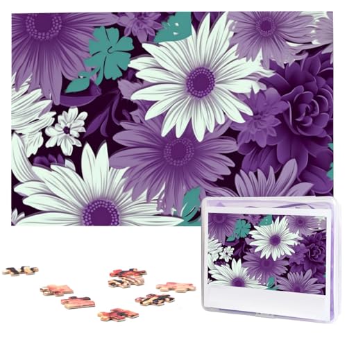 Lila-weißes Blumen-Puzzle, 1000 Teile, mit Aufbewahrungstasche, personalisierte Puzzles für Männer und Frauen, Bilderpuzzle für Familie, anspruchsvolle Fotos, Puzzle für Heimdekoration (74,9 x 50 cm) von Fhpce