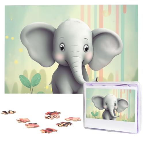 Lovely Elephant Puzzles 1000 Teile mit Aufbewahrungstasche, personalisierte Puzzles für Männer und Frauen, Bilderpuzzle für Familie, anspruchsvolle Fotos, Puzzle für Heimdekoration (74,9 x 50 cm) von Fhpce