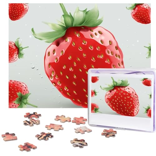 Lovely Strawberry Puzzles 500 Teile mit Aufbewahrungstasche, personalisierte Puzzles für Männer und Frauen, Bilderpuzzle für Familie, anspruchsvolle Fotos, Puzzle für Heimdekoration (51,8 x 38,1 cm) von Fhpce