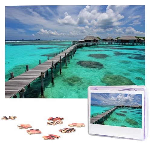 Malediven Landschaft Puzzles 1000 Teile mit Aufbewahrungstasche, personalisierte Puzzles für Männer und Frauen, Bilderpuzzle für Familie, anspruchsvolle Fotos, Puzzle für Heimdekoration (74,9 x 50 cm) von Fhpce