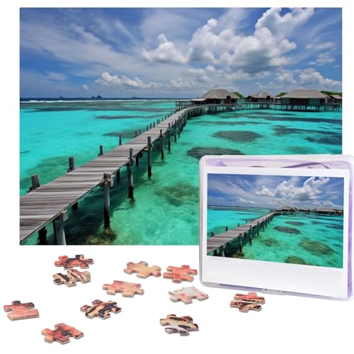 Malediven Landschaft Puzzles 500 Teile mit Aufbewahrungstasche, personalisierte Puzzles für Männer und Frauen, Bilderpuzzle für Familie, anspruchsvolle Fotos, Puzzle für Heimdekoration (51,8 x 38,1 von Fhpce