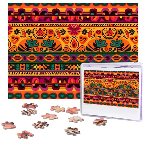 Mexikanische Volkskunst-Boho-Puzzle, 500 Teile, mit Aufbewahrungstasche, personalisierte Puzzles für Männer und Frauen, Bilderpuzzle für Familie, anspruchsvolle Fotos, Puzzle für Heimdekoration (51,8 von Fhpce