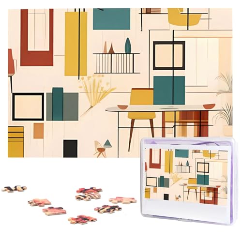 Mid Century Modern Puzzles 1000 Teile mit Aufbewahrungstasche, personalisierte Puzzles für Männer und Frauen, Bilderpuzzle für Familie, anspruchsvolle Fotos, Puzzle für Heimdekoration (74,9 x 50 cm) von Fhpce