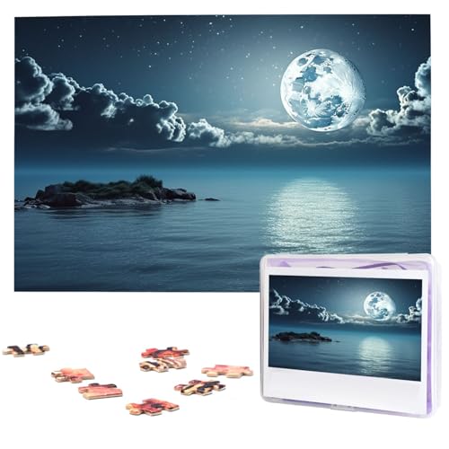 Mond-Ozean-Landschaftspuzzle, 1000 Teile, mit Aufbewahrungstasche, personalisierte Puzzles für Männer und Frauen, Bilderpuzzle für Familie, anspruchsvolle Fotos, Puzzle für Heimdekoration (74,9 x 50 von Fhpce