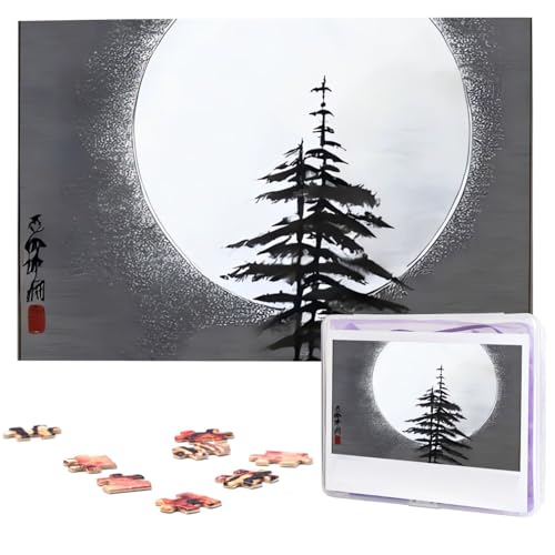 Moon Pine Tree Puzzles 1000 Teile mit Aufbewahrungstasche, personalisierte Puzzles für Männer und Frauen, Bilderpuzzle für Familie, anspruchsvolle Fotos, Puzzle für Heimdekoration (74,9 x 50 cm) von Fhpce