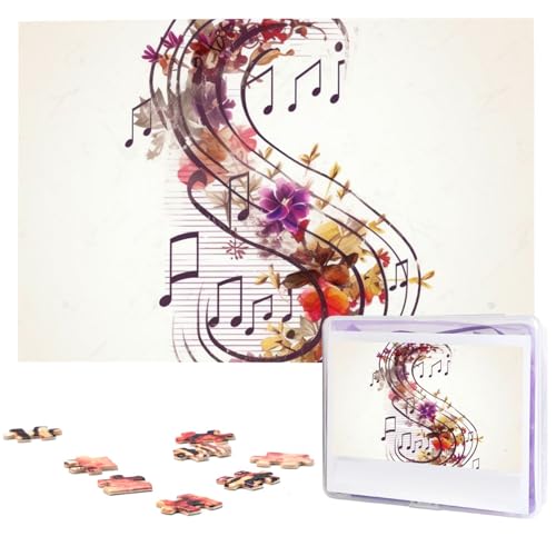 Musiknoten-Blumen-Puzzle, 1000 Teile, mit Aufbewahrungstasche, personalisierte Puzzles für Männer und Frauen, Bilderpuzzle für Familie, anspruchsvolle Fotos, Puzzle für Heimdekoration (74,9 x 50 cm) von Fhpce