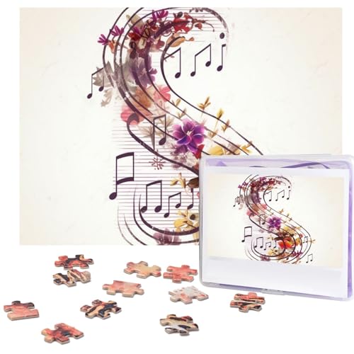 Musiknoten-Blumen-Puzzle, 500 Teile, mit Aufbewahrungstasche, personalisierte Puzzles für Männer und Frauen, Bilderpuzzle für Familie, anspruchsvolle Fotos, Puzzle für Heimdekoration (51,8 x 38,1 cm) von Fhpce