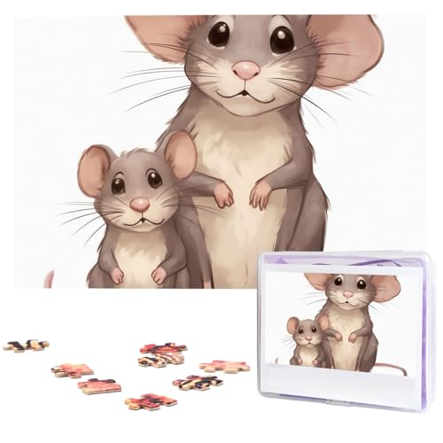 Mutter und Kind Ratten Puzzles 1000 Teile mit Aufbewahrungstasche, personalisierte Puzzles für Männer und Frauen, Bilderpuzzle für Familie, herausfordernde Fotos, Puzzle für Heimdekoration (74,9 x 50 von Fhpce