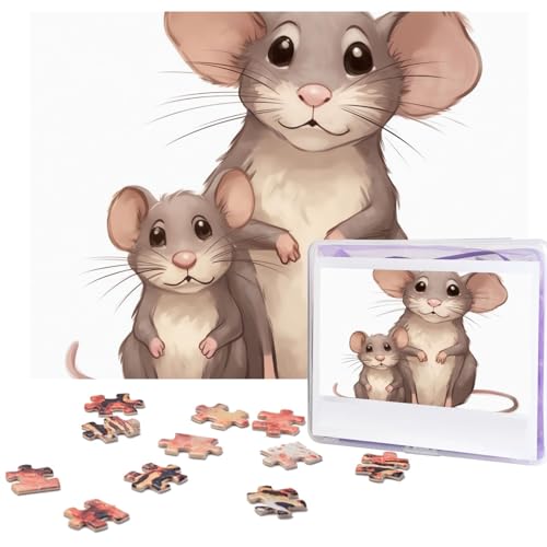 Mutter und Kind Ratten Puzzles 500 Teile mit Aufbewahrungstasche, personalisierte Puzzles für Männer und Frauen, Bilderpuzzle für Familie, herausfordernde Fotos, Puzzle für Heimdekoration (51,8 x 38,1 von Fhpce