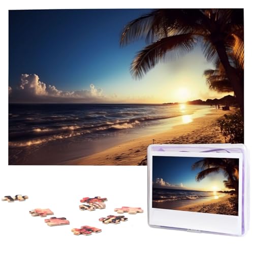 Nacht-Strandblick-Puzzle, 1000 Teile, mit Aufbewahrungstasche, personalisierte Puzzles für Männer und Frauen, Bilderpuzzle für Familie, anspruchsvolle Fotos, Puzzle für Heimdekoration (74,9 x 50 cm) von Fhpce