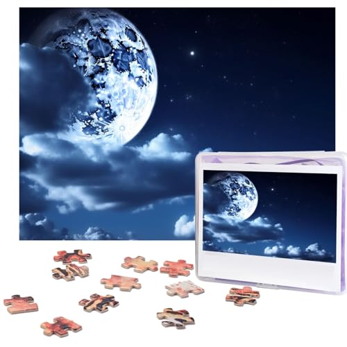 Nachthimmel mit dem Mond Puzzles 500 Teile mit Aufbewahrungstasche, personalisierte Puzzles für Männer und Frauen, Bilderpuzzle für Familie, anspruchsvolle Fotos, Puzzle für Heimdekoration (51,8 x von Fhpce