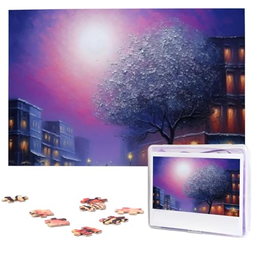 Nachtszenen-Ölgemälde-Puzzle, 1000 Teile, mit Aufbewahrungstasche, personalisierte Puzzles für Männer und Frauen, Bilderpuzzle für Familie, anspruchsvolle Fotos, Puzzle für Heimdekoration (74,9 x 50 von Fhpce