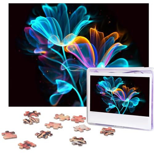 Neon Flowers Puzzles 500 Teile mit Aufbewahrungstasche, personalisierte Puzzles für Männer und Frauen, Bilderpuzzle für Familie, anspruchsvolle Fotos, Puzzle für Heimdekoration (51,8 x 38,1 cm) von Fhpce