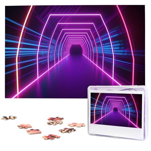 Neonlichter-Tunnel-Puzzle, 1000 Teile, mit Aufbewahrungstasche, personalisierte Puzzles für Männer und Frauen, Bilderpuzzle für Familie, anspruchsvolle Fotos, Puzzle für Heimdekoration (74,9 x 50 cm) von Fhpce