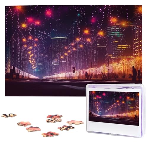 New Year Lights Puzzles 1000 Pieces with Storage Bag Personalized Jigsaw Puzzles for Men Women Picture Puzzle for Family Challenging Photos Puzzle for Home Decor (74.9 cm x 50.0 cm) von Fhpce