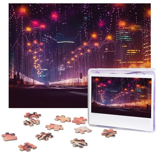 New Year Lights Puzzles 500 Pieces with Storage Bag Personalized Jigsaw Puzzles for Men Women Picture Puzzle for Family Challenging Photos Puzzle for Home Decor (51.8 cm x 38.1 cm) von Fhpce