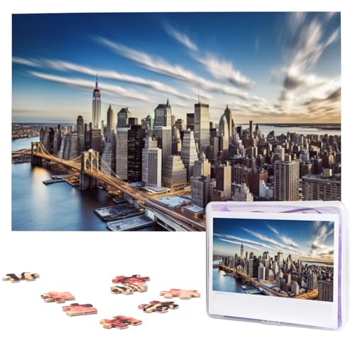 New York City Landschaft Puzzles 1000 Teile mit Aufbewahrungstasche, personalisierte Puzzles für Männer und Frauen, Bilderpuzzle für Familie, anspruchsvolle Fotos, Puzzle für Heimdekoration (74,9 x 50 von Fhpce