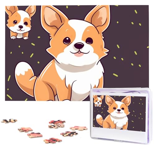 Niedliche Corgi-Puzzles, 1000 Teile, mit Aufbewahrungstasche, personalisierte Puzzles für Männer und Frauen, Bilderpuzzle für Familie, anspruchsvolle Fotos, Puzzle für Heimdekoration (74,9 x 50 cm) von Fhpce