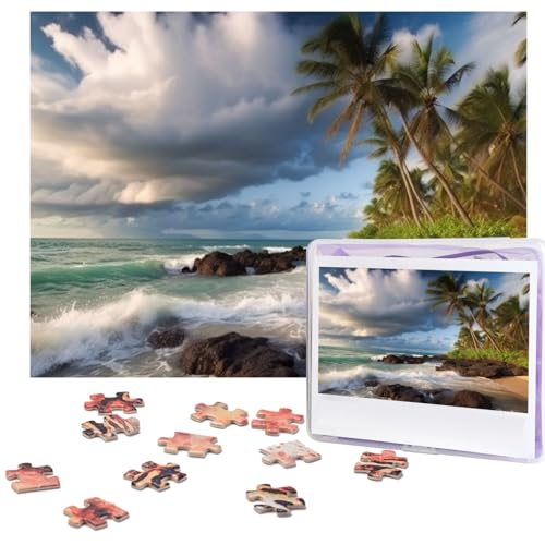 Palmen Wolken Puzzles 500 Teile mit Aufbewahrungstasche, personalisierte Puzzles für Männer und Frauen, Bilderpuzzle für Familie, anspruchsvolle Fotos, Puzzle für Heimdekoration (51,8 x 38,1 cm) von Fhpce