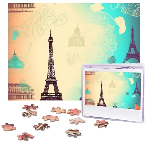 Paris-Muster-Puzzle, 500 Teile, mit Aufbewahrungstasche, personalisierte Puzzles für Männer und Frauen, Bilderpuzzle für Familie, anspruchsvolle Fotos, Puzzle für Heimdekoration (51,8 x 38,1 cm) von Fhpce