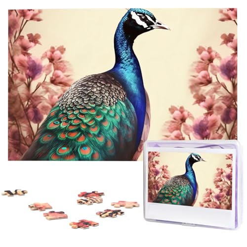 Pfauen-Puzzles, 1000 Teile, mit Aufbewahrungstasche, personalisierte Puzzles für Männer und Frauen, Bilderpuzzle für Familie, anspruchsvolle Fotos, Puzzle für Heimdekoration (74,9 x 50 cm) von Fhpce