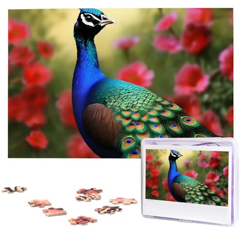 Pfauenblumen-Puzzle, 1000 Teile, mit Aufbewahrungstasche, personalisierte Puzzles für Männer und Frauen, Bilderpuzzle für Familie, anspruchsvolle Fotos, Puzzle für Heimdekoration (74,9 x 50 cm) von Fhpce