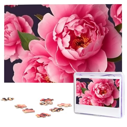 Pfingstrosen-Blumen-Puzzle, 1000 Teile, mit Aufbewahrungstasche, personalisierte Puzzles für Männer und Frauen, Bilderpuzzle für Familie, anspruchsvolle Fotos, Puzzle für Heimdekoration (74,9 x 50 cm) von Fhpce