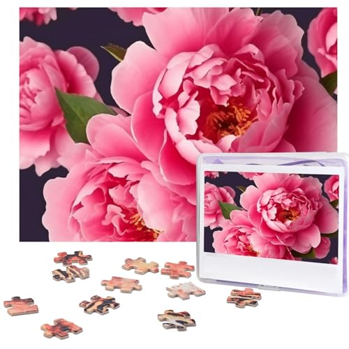 Pfingstrosen-Blumen-Puzzle, 500 Teile, mit Aufbewahrungstasche, personalisierte Puzzles für Männer und Frauen, Bilderpuzzle für Familie, anspruchsvolle Fotos, Puzzle für Heimdekoration (51,8 x 38,1 von Fhpce