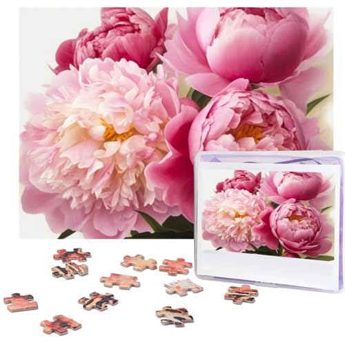 Pfingstrosenblüten-Puzzle, 500 Teile, mit Aufbewahrungstasche, personalisierte Puzzles für Männer und Frauen, Bilderpuzzle für Familie, anspruchsvolle Fotos, Puzzle für Heimdekoration (51,8 x 38,1 cm) von Fhpce